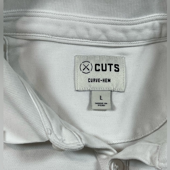Cuts Clothing Large Curve Hem Slim Fit Classic White Performance Polo Shirt EUC - Picture 2 of 9